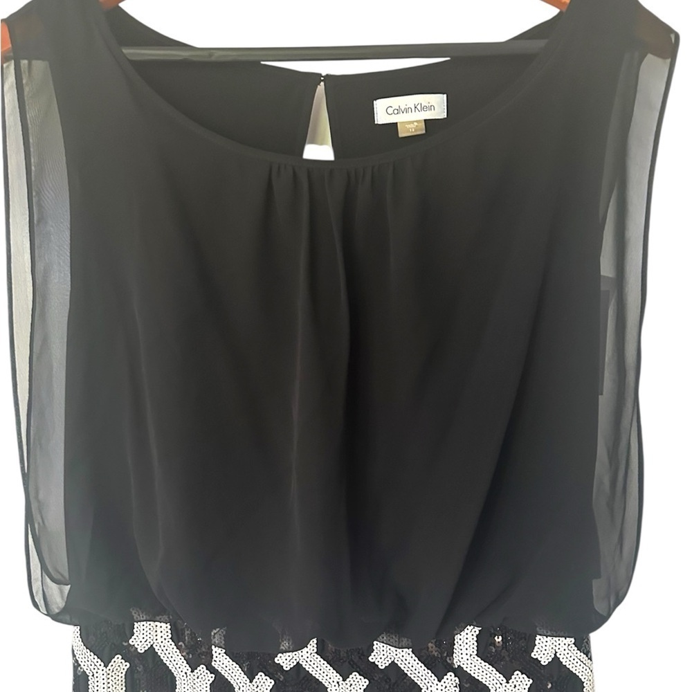 NWT Calvin Klein Black and White Sheath Sequined Mini Dress - Picture 4 of 10